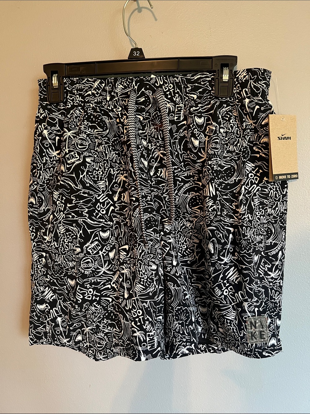 Nike Black & White Graphic Drawstring Mini Skirt